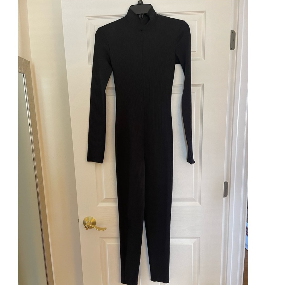 Zara Black Ribbed Knit Jumpsuit/Catsuit